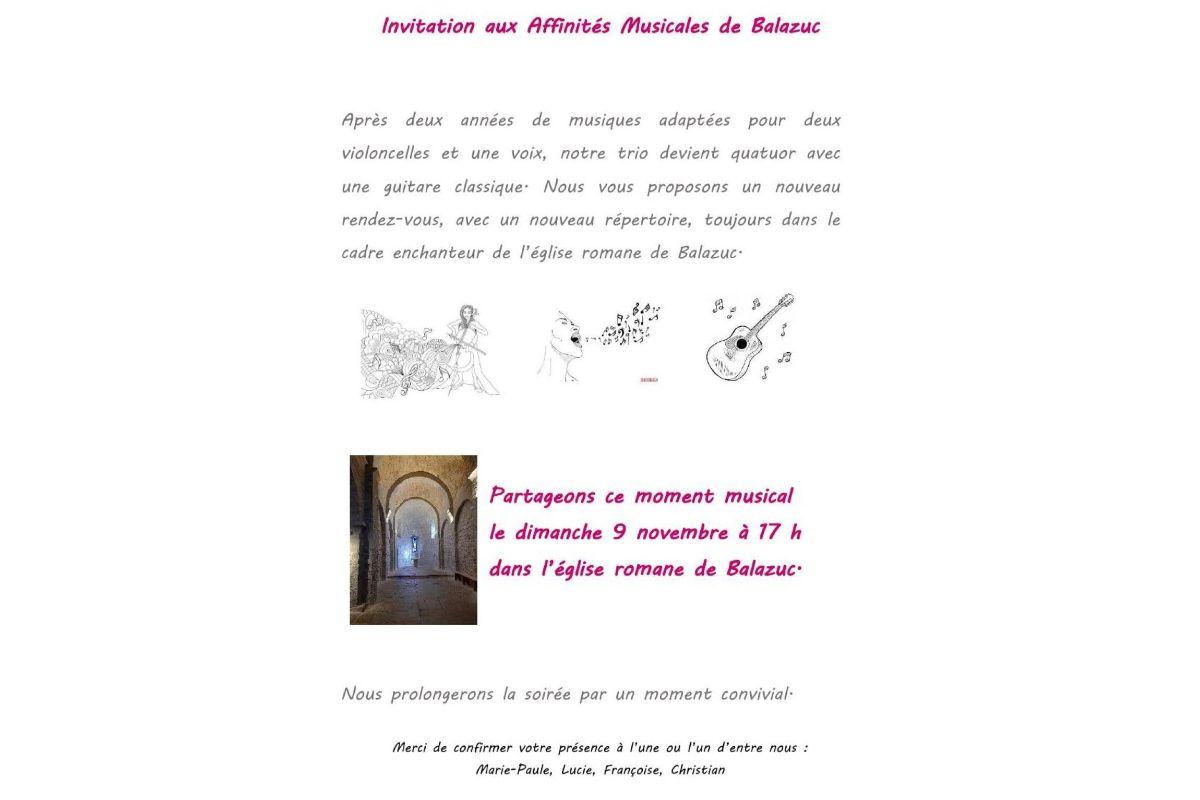 INVITATION AUX AFFINITES MUSICALES DE BALAZUC
