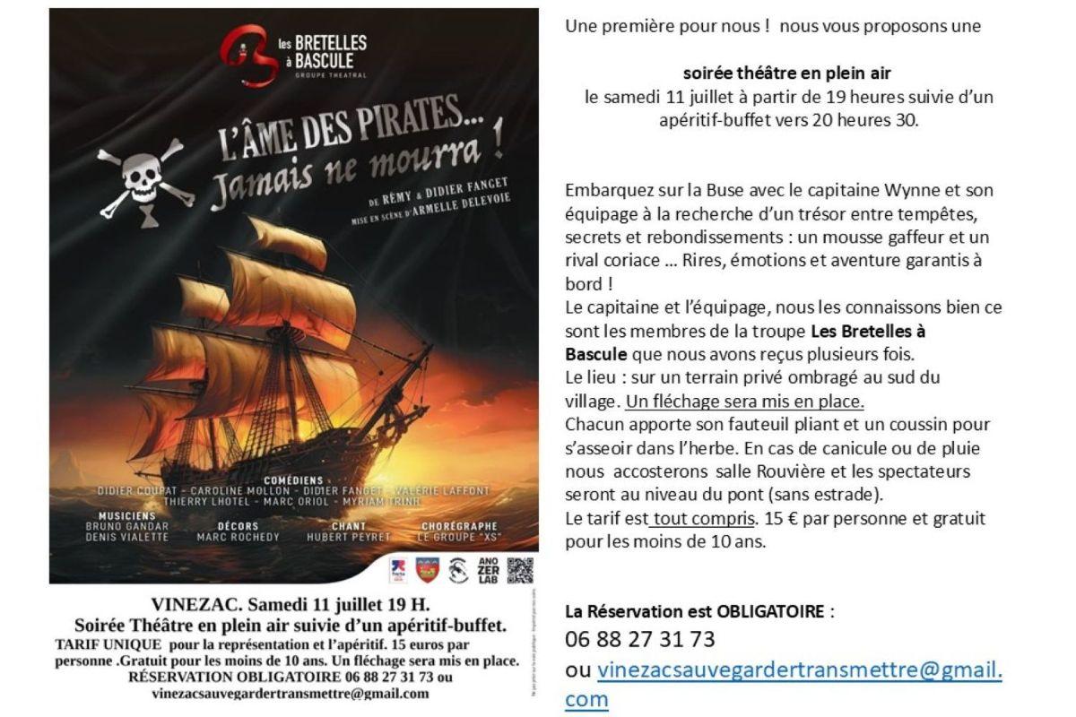 SOIREE THEATRE EN PLEIN AIR SAMEDI 11 JUILLET 19 H